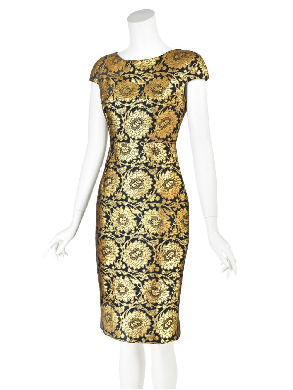 CHRISTIAN DIOR John Galliano Black & Gold Lamè Floral Sheath Cocktail Dress SZ 4 - Picture 3 of 8